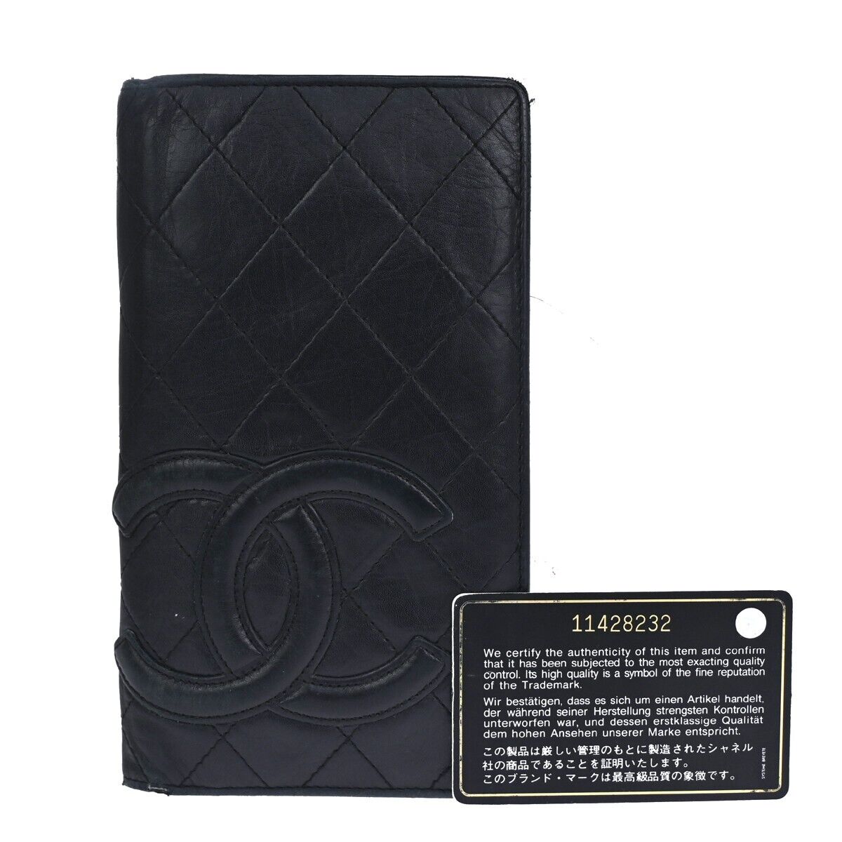 CHANEL CC Logo Cambon Long Bifold Wallet Leather Black Silver France 60HB515