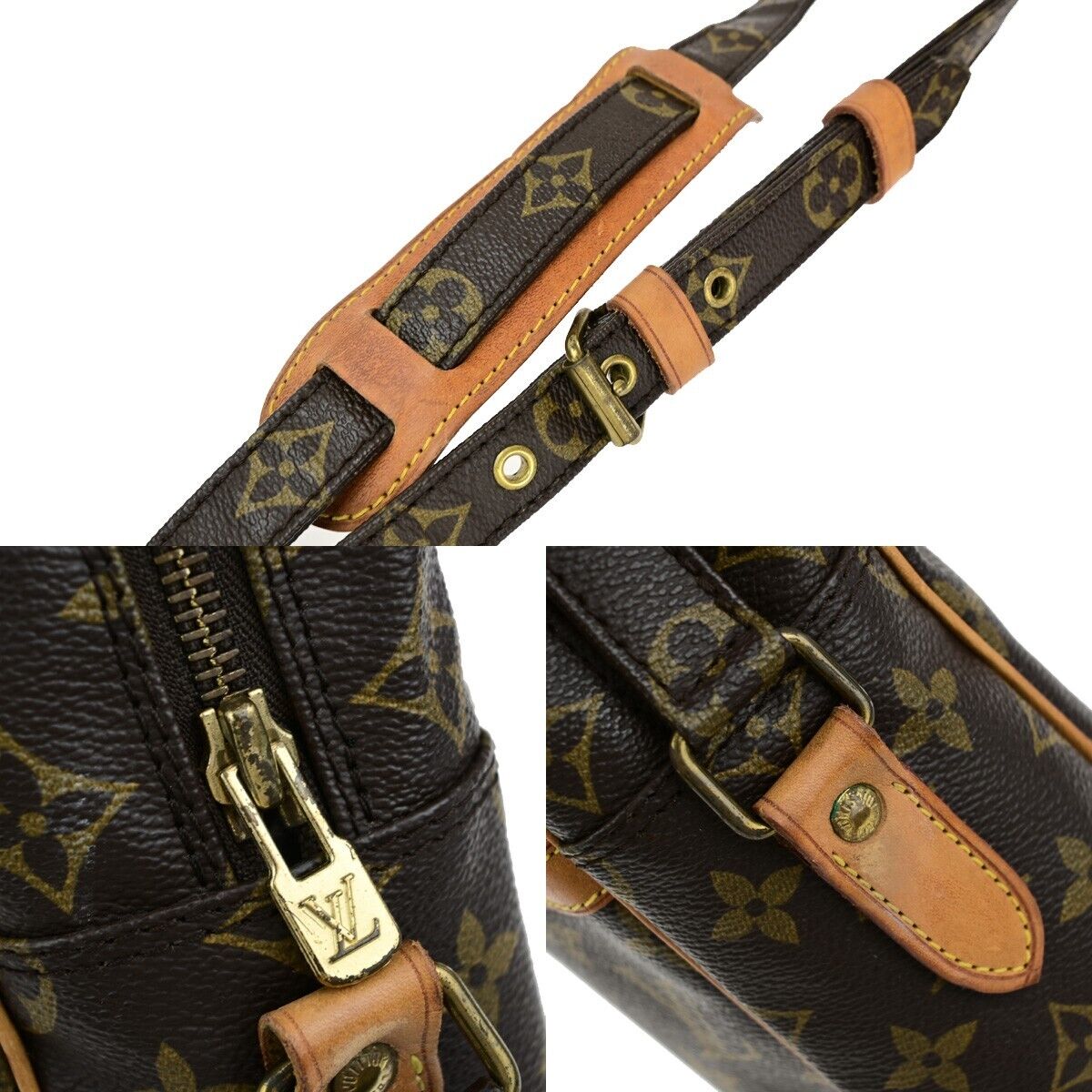 LOUIS VUITTON Logo Danube MM Shoulder Bag Monogram Leather Brown M45264 34ED018