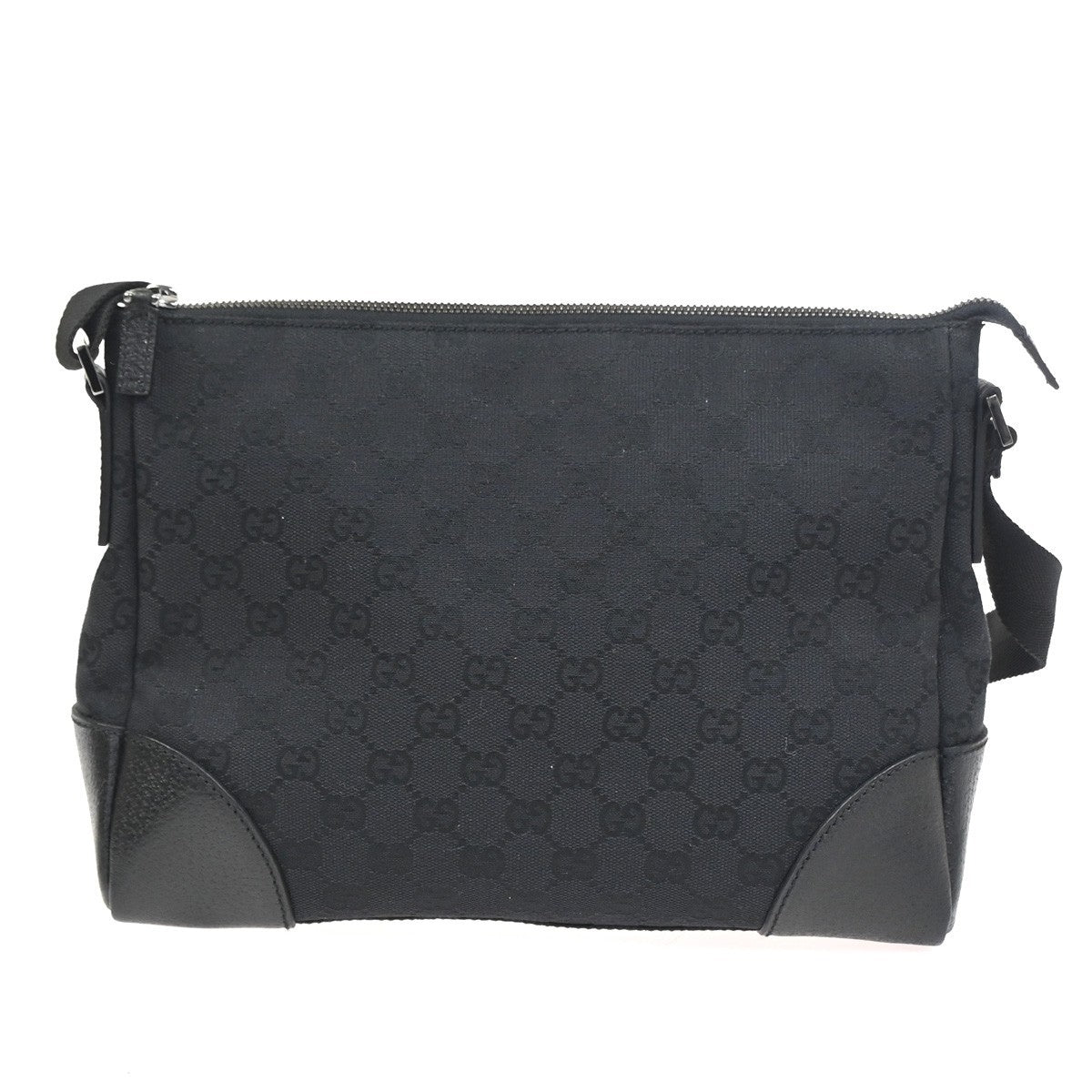 GUCCI Logo GG Pattern Cross Body Shoulder Bag Canvas Leather Black Italy 35RL902