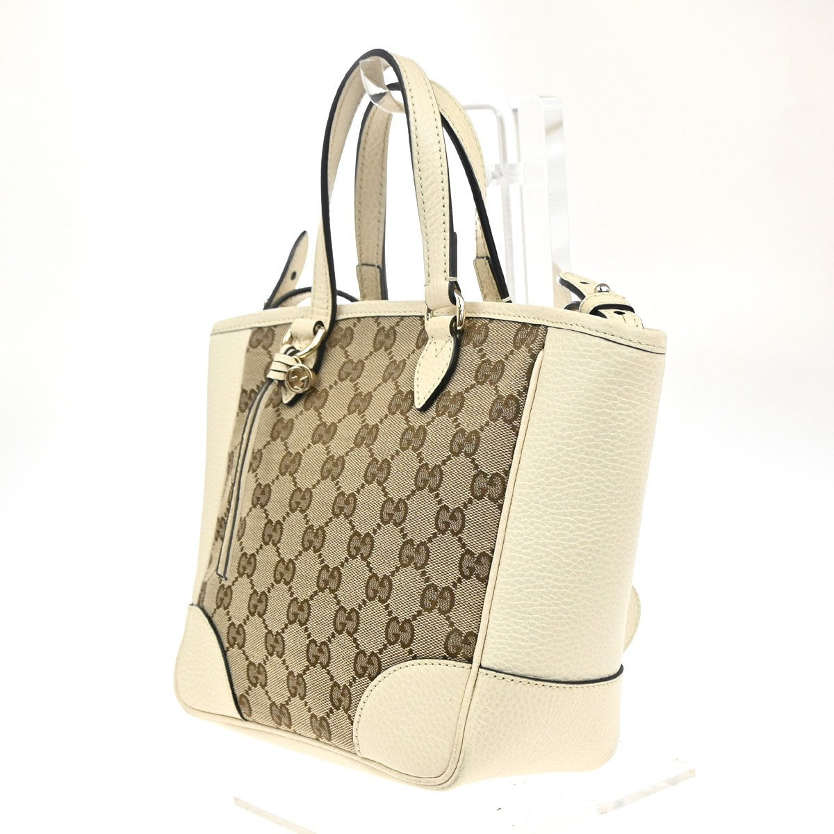 GUCCI GG Logo 2way Shoulder Handbag Canvas Leather Beige White GHW Italy 93KC202