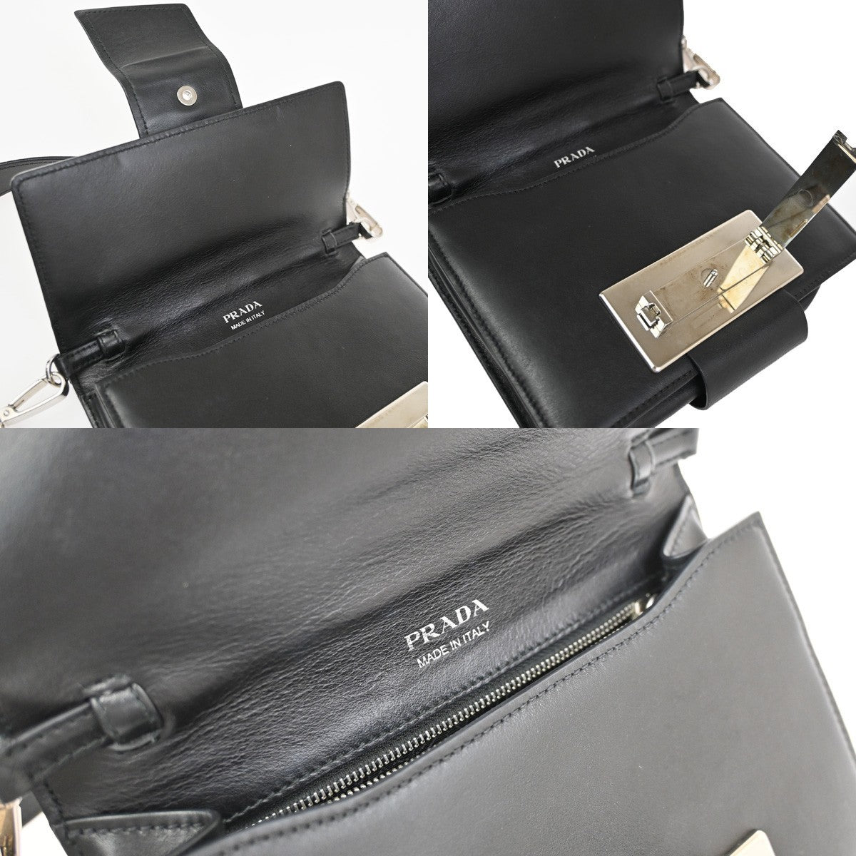 PRADA Logo Metal Ribbon Mini Shoulder Bag City Calf Leather Black SHW 79YJ076