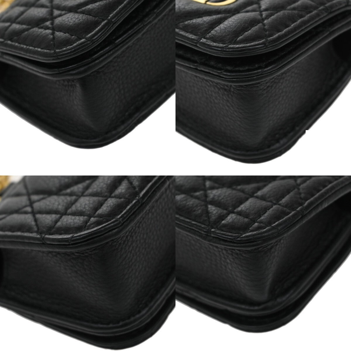CHRISTIAN DIOR Logo Lady Cannage Air Pods Case Leather Black GHW Italy 82RF260