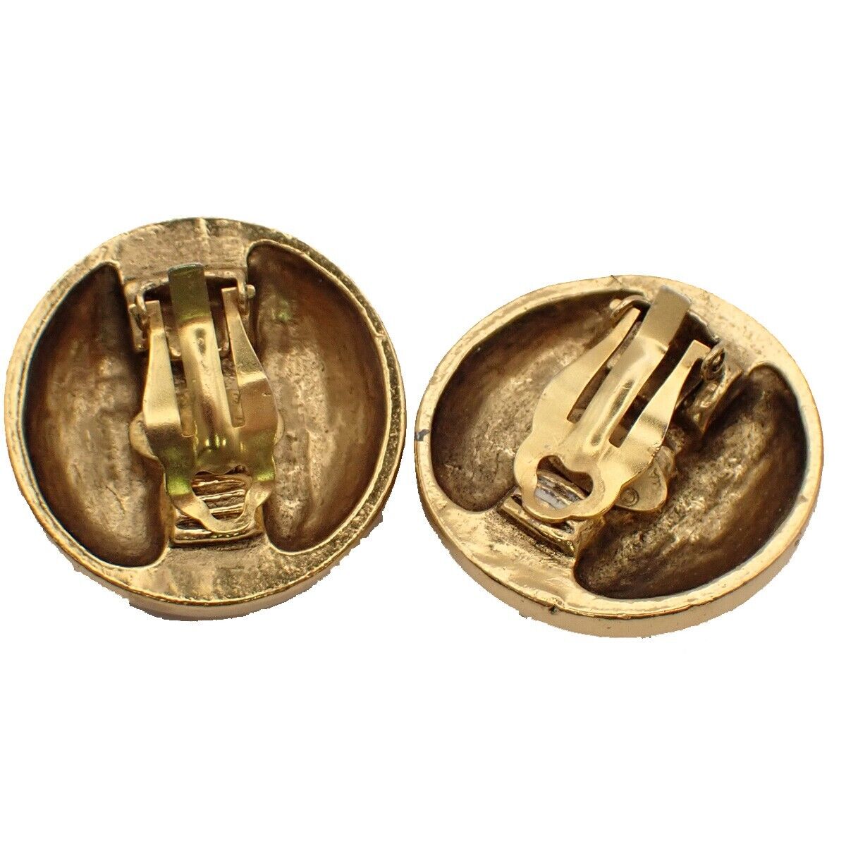 CHANEL CC Logo Rhinestone Round Button Earrings 23 Clip-On GHW Vintage 84YE513