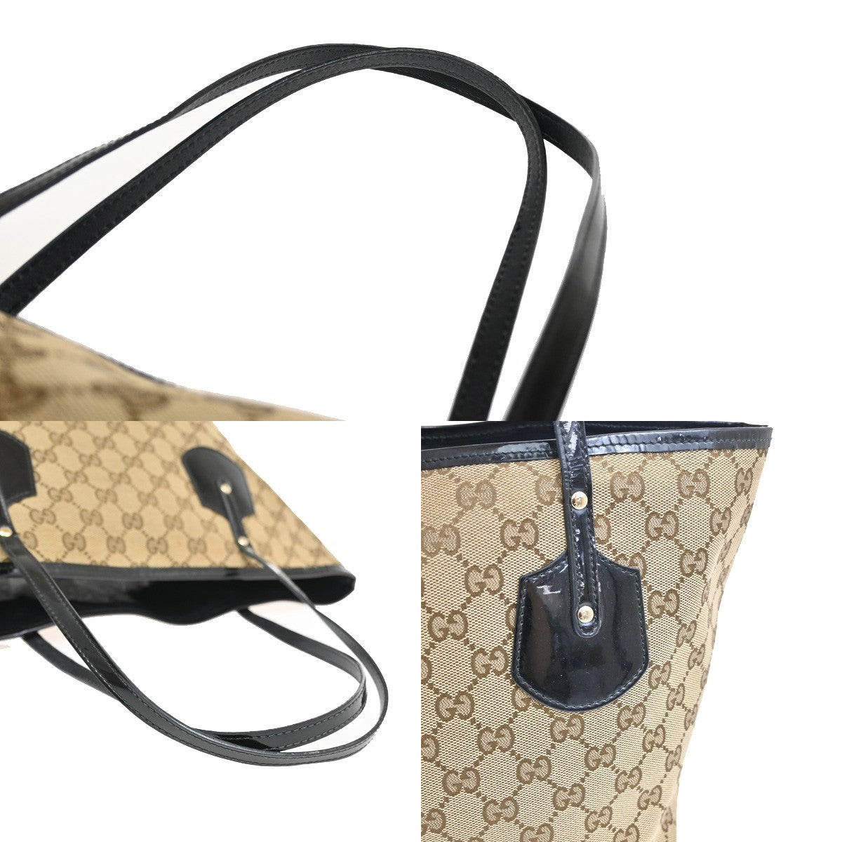 GUCCI GG Canvas Shoulder Bag Canvas Patent Leather Brown BlackGHW Italy 38TA160