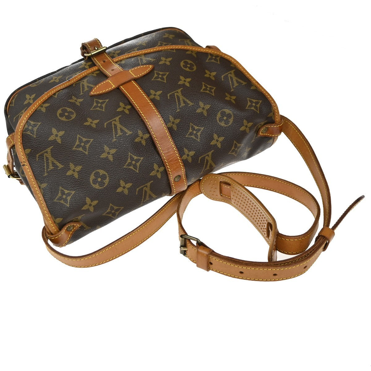 LOUIS VUITTON Logo Saumur 30 Shoulder Bag Monogram Leather Brown M42256 84EG375