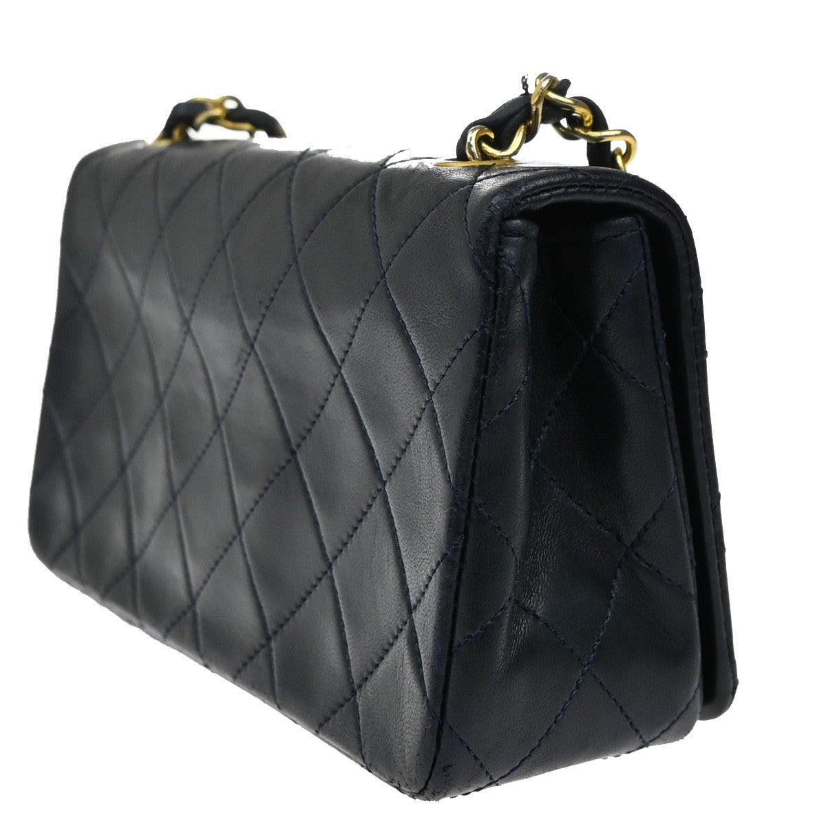 CHANEL CC Mini Matelasse Chain Shoulder Bag Leather Blue GHW Vintage 312RL427