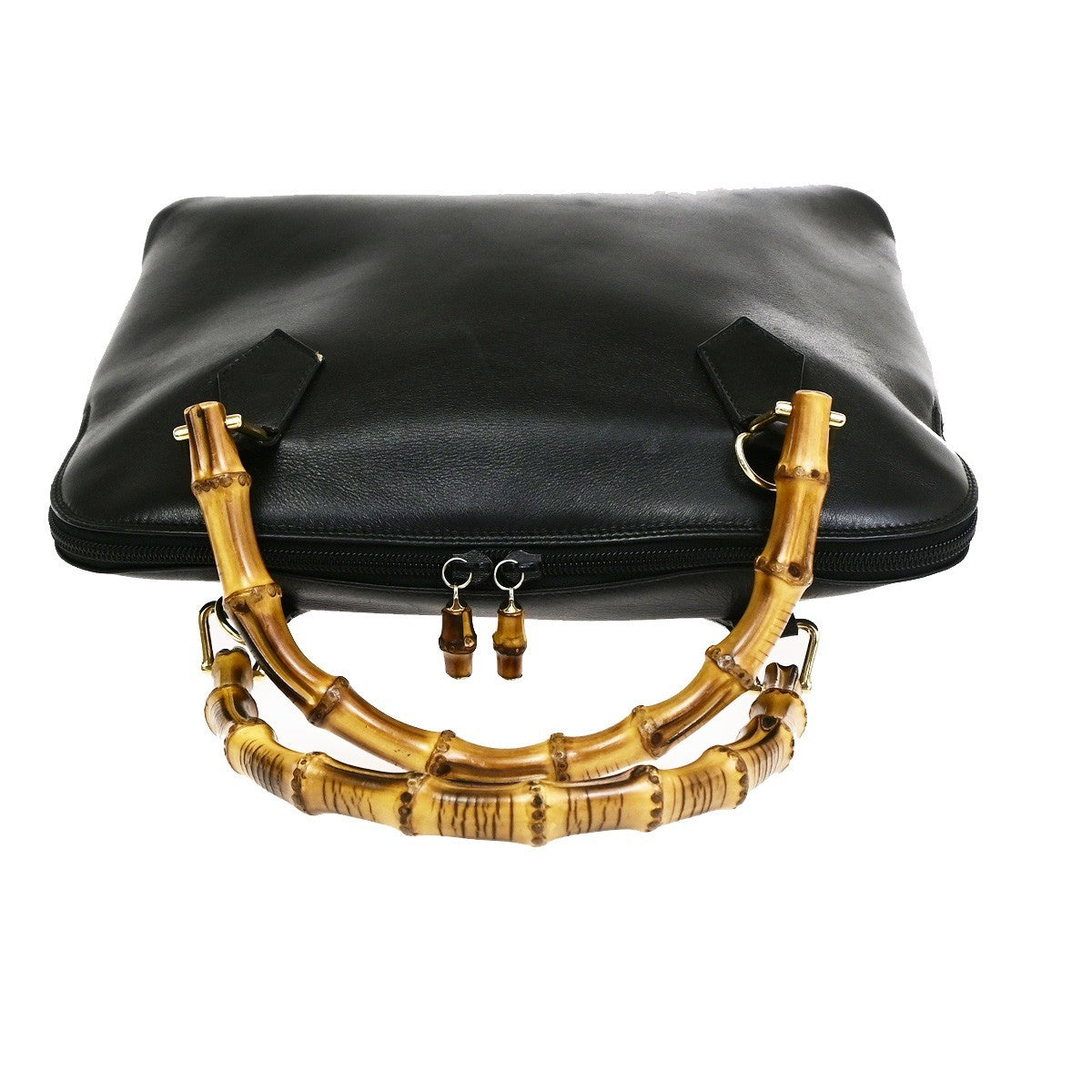 GUCCI Logo Bamboo Tote Shoulder Handbag Leather Black Italy GHW 60CB036