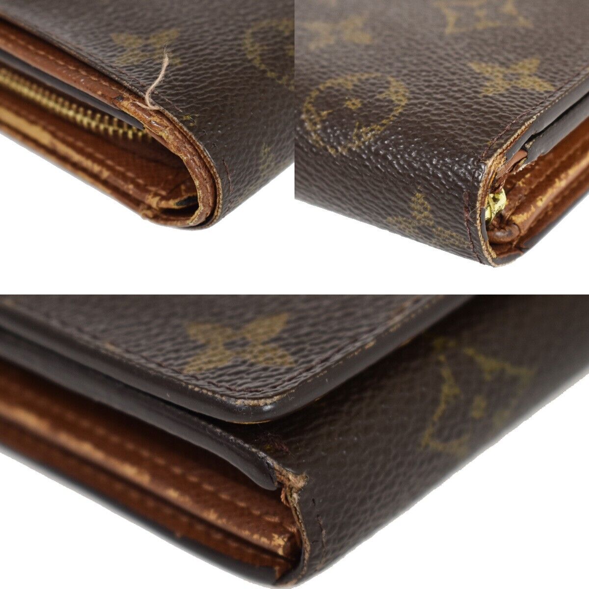 LOUIS VUITTON 2 Set Bifold Wallet Purse Monogram Leather Brown 60GA568
