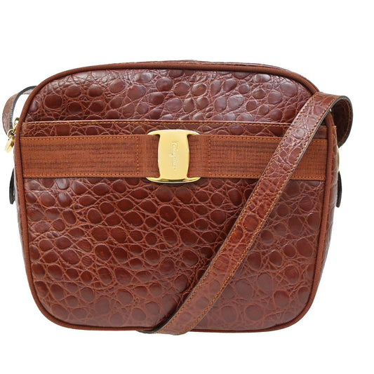 SALVATORE Ferragamo Vara Crossbody Shoulder Bag Embossing Leather Brown 67KP169