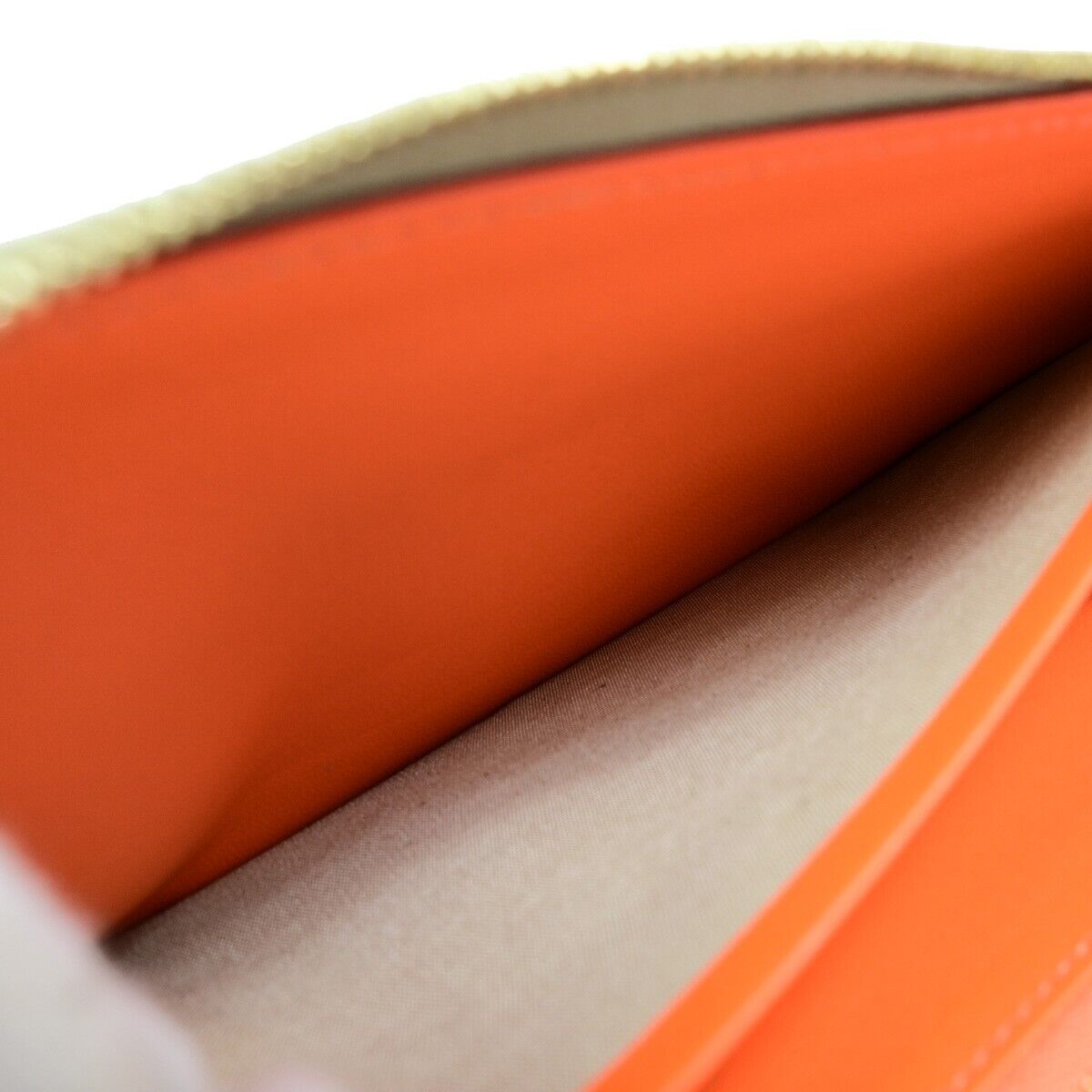 CELINE Logo Bicolor Round Zipper Long Wallet Canvas Leather Beige Orange 09KA373