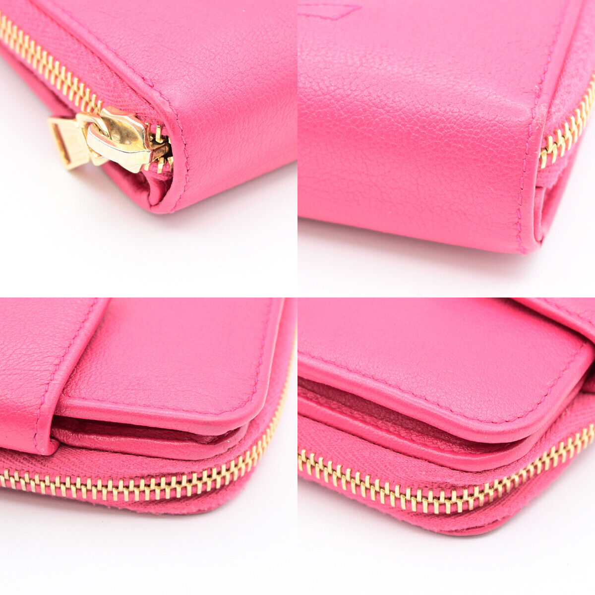 YVES SAINT LAURENT YSL Logo Bifold Wallet Purse Leather Pink GHW 04YE803