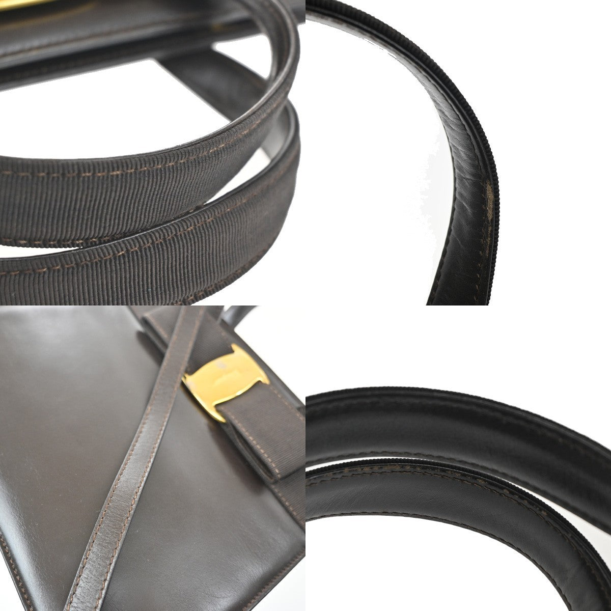 SALVATORE FERRAGAMO Logo Vara 2Way Hand Bag Canvas Leather Brown Gold 65KC003