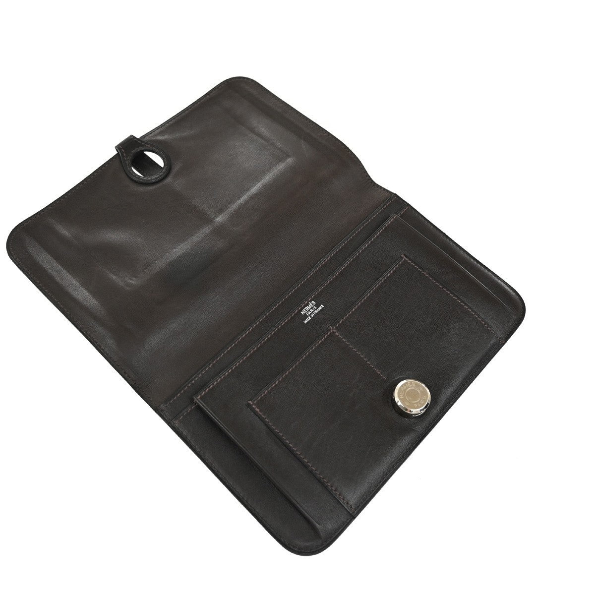 HERMES Logo Dogon GM Long Bifold Wallet Square D Leather Brown SWH 73RF641