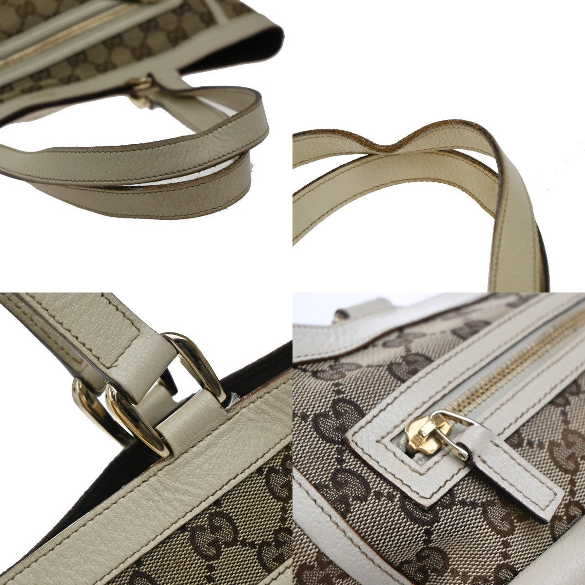 GUCCI Logo GG pattern Shoulder Tote Bag Canvas Leather Brown White Italy 85KP250