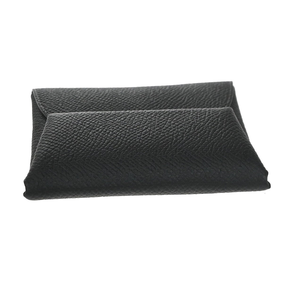 HERMES Logo Bastia Campact Wallet Coin Case Veau Epsom Leather Black 79LC620