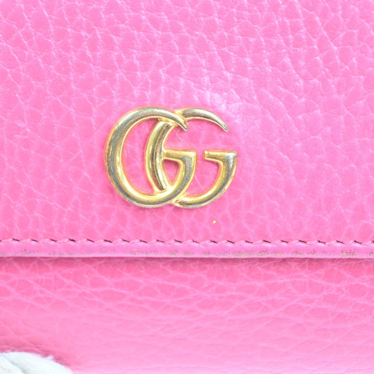 GUCCI Logo GG Marmont Compact Trifold Wallet Leather Pink GHW Italy 66KC598