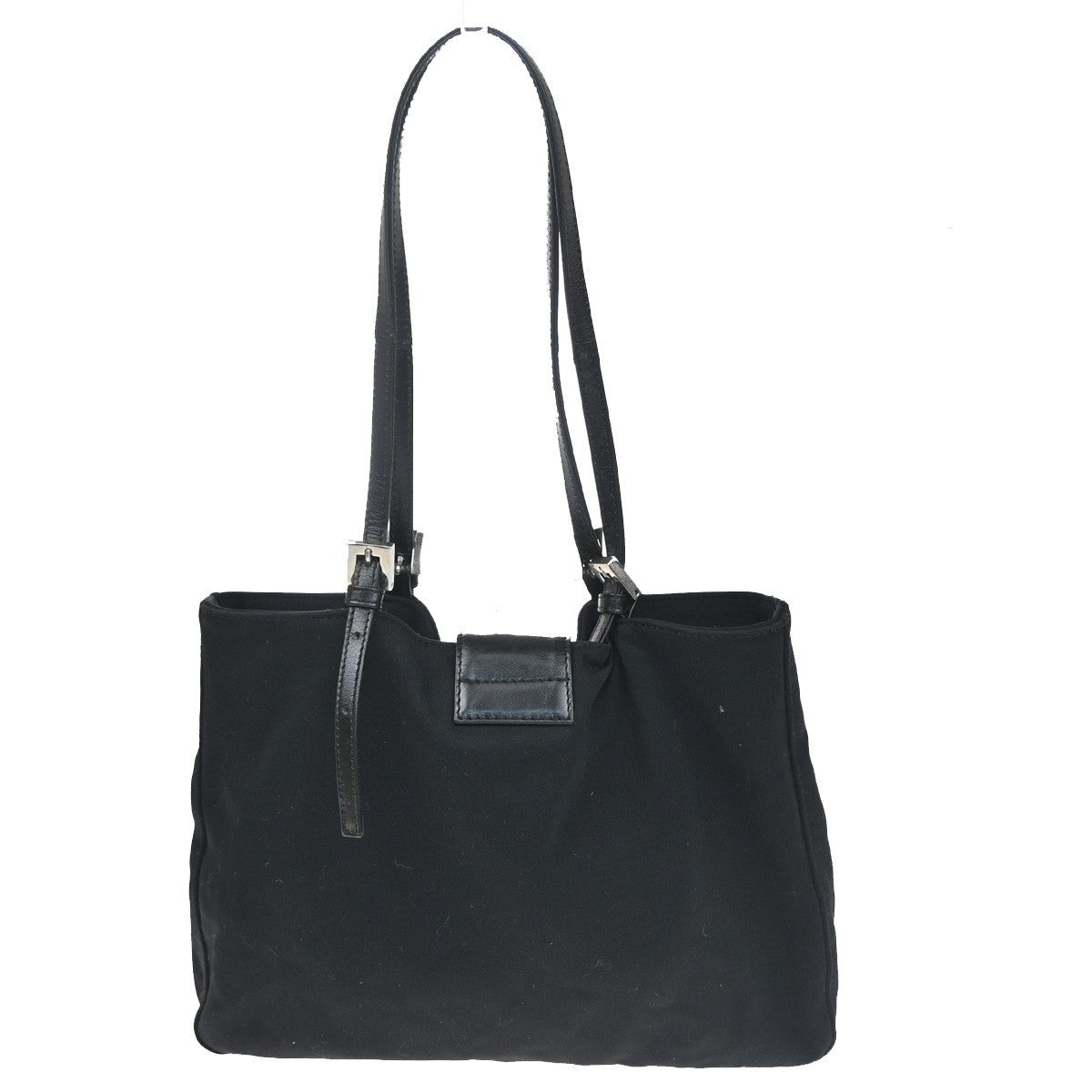 FENDI Logo Mamma Baguette Hand bag Nylon Leather Black SHW Italy 35KD062