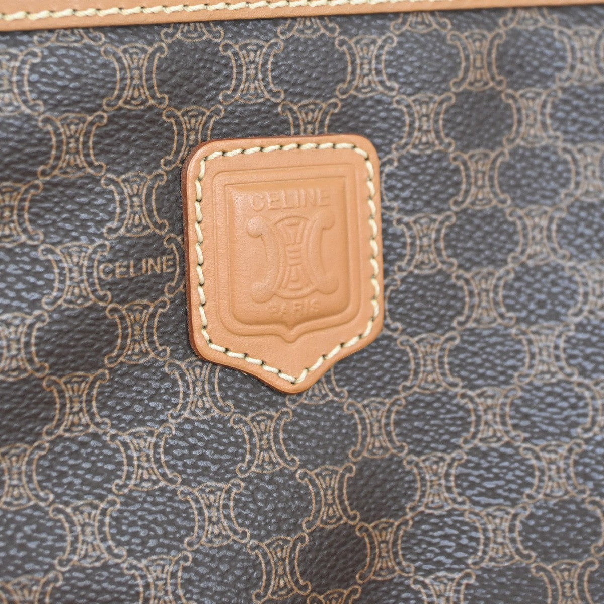 CELINE Logo Macadam Pattern Clutch Pouch Bag PVC Leather Brown GHW Italy 38KD013