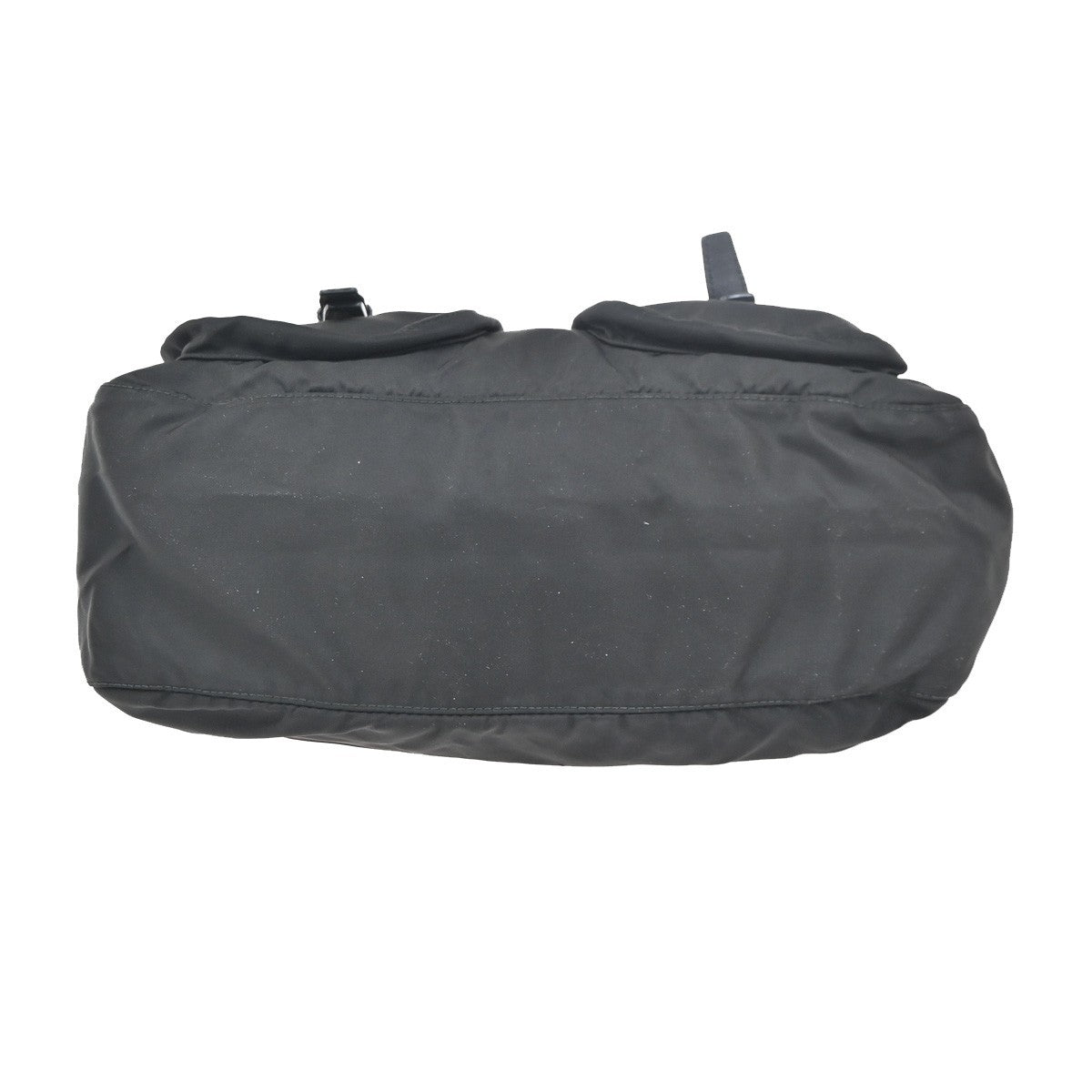 PRADA MILANO Tessuto Plate Messenger Bag Nylon Leather Black SHW Italy 02ZA370