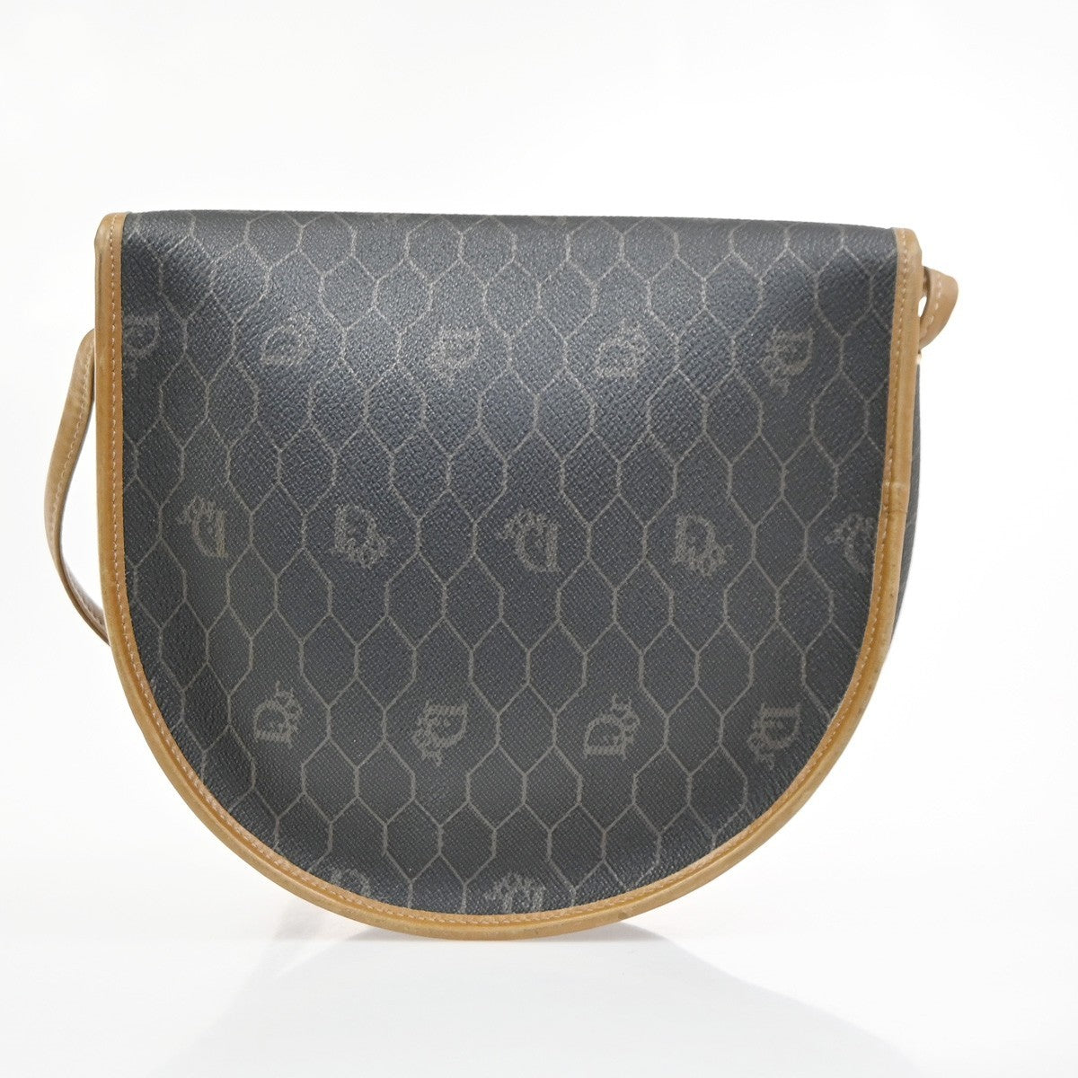 CHRISTIAN DIOR Logo Honeycomb Shoulder Bag PVC Leather BK BN GHW France 38YH902