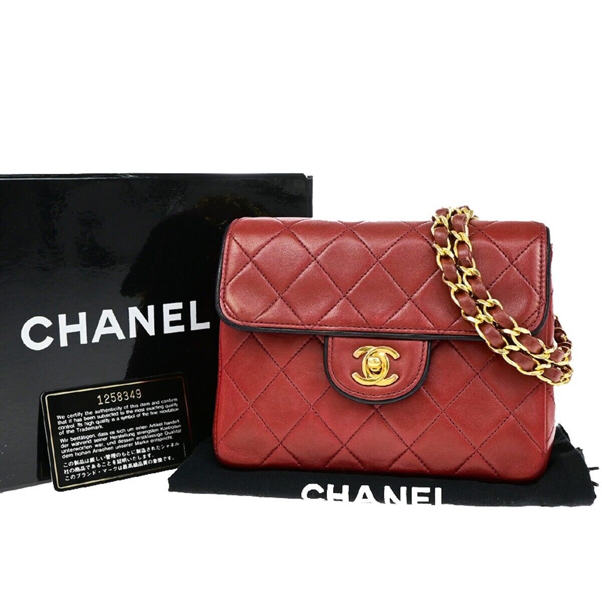 CHANEL CC Logo Mini Matelasse Chain Shoulder Bag Leather Red Vintage 335RF239