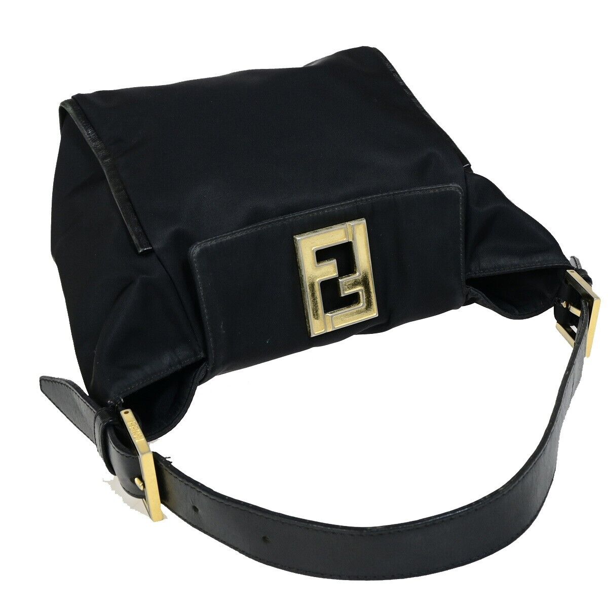 FENDI Logo FF Shoulder Bag Nylon Leather Black GWH Made In Italy 65FA936