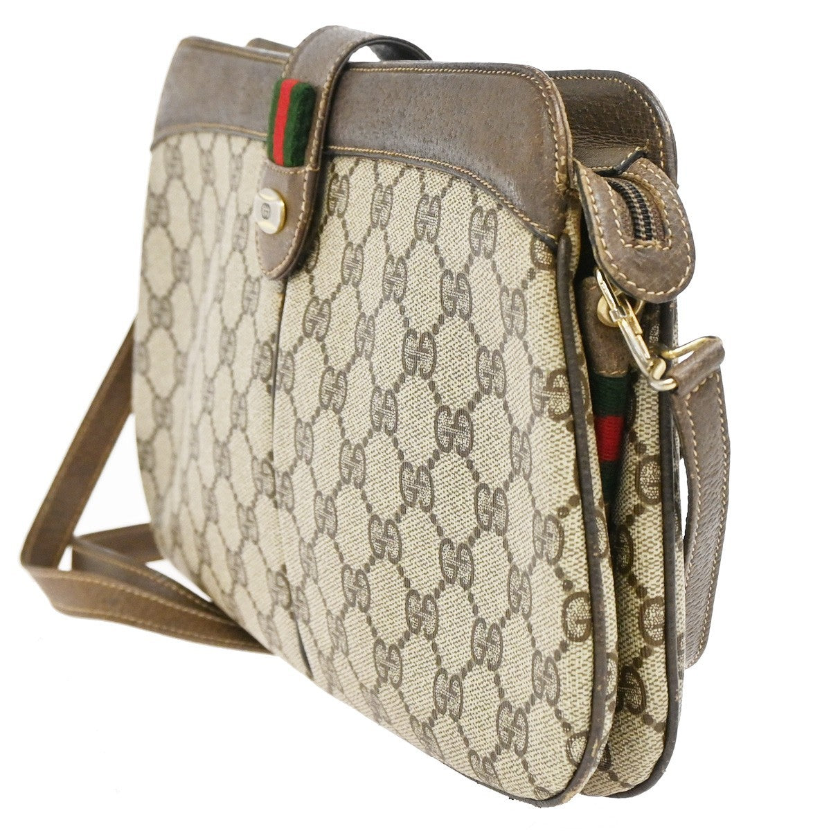 GUCCI GG Pattern Sherry Shoulder Bag PVC Leather Brown Beige GHW Italy 04DA034