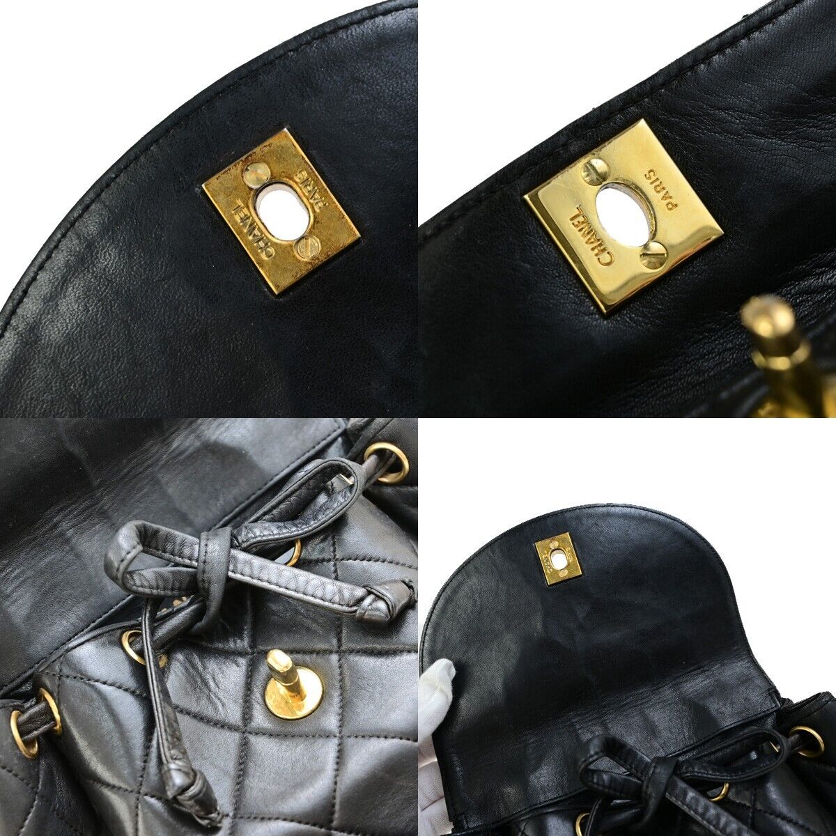 CHANEL CC Logo DUMA Matelasse Chain Backpack Bag Leather Black GHW 332RK719