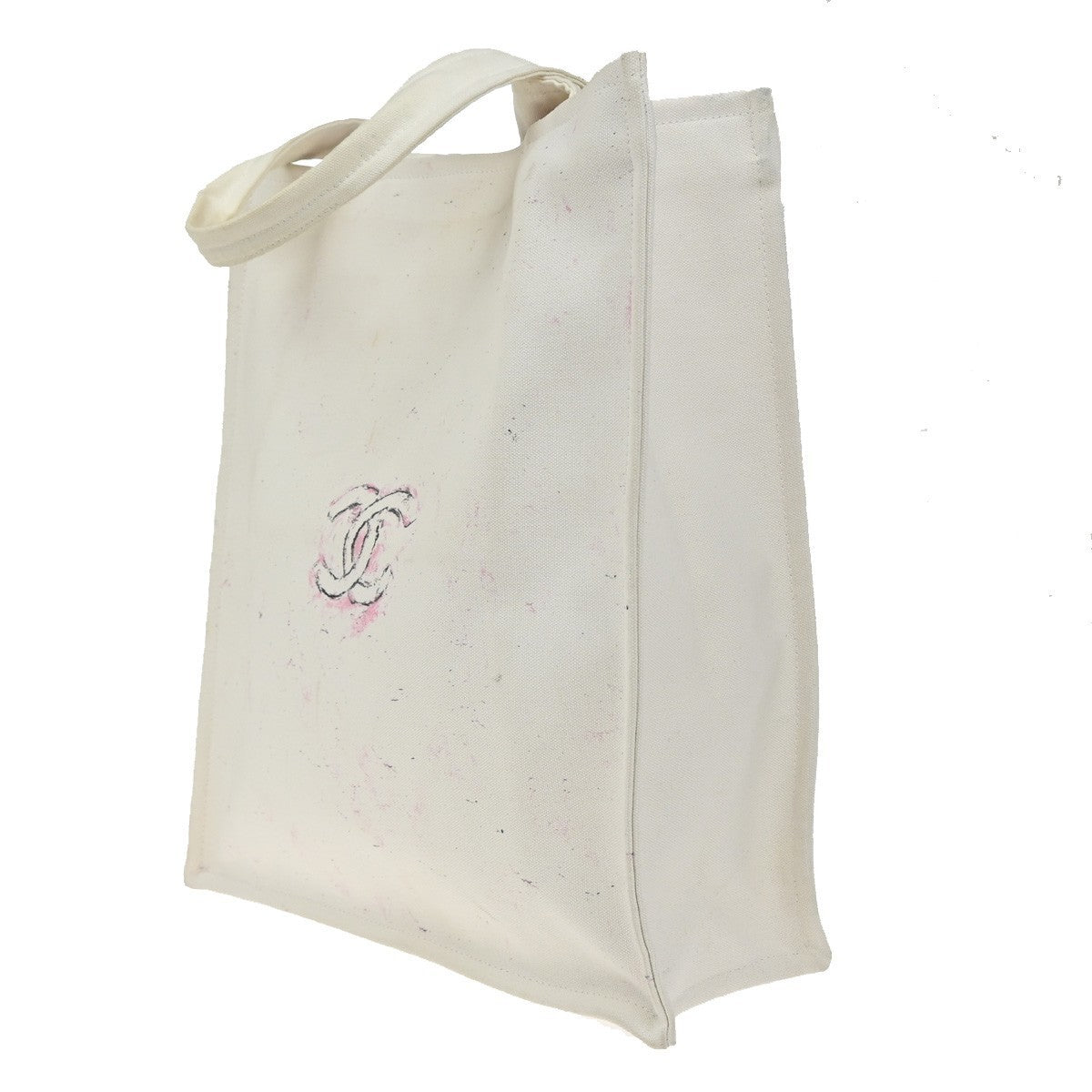 CHANEL CC Logo Cruise Line Miami Shoulder Tote Bag Canvas White 89KP264