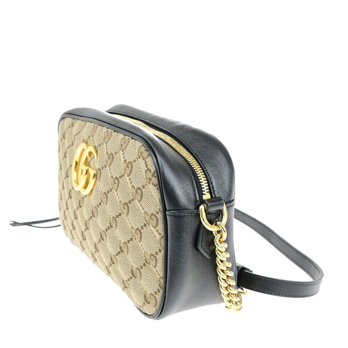 GUCCI Marmont GG Pattern Chain Shoulder Bag Canvas Leather BN BK GHW 673RK031