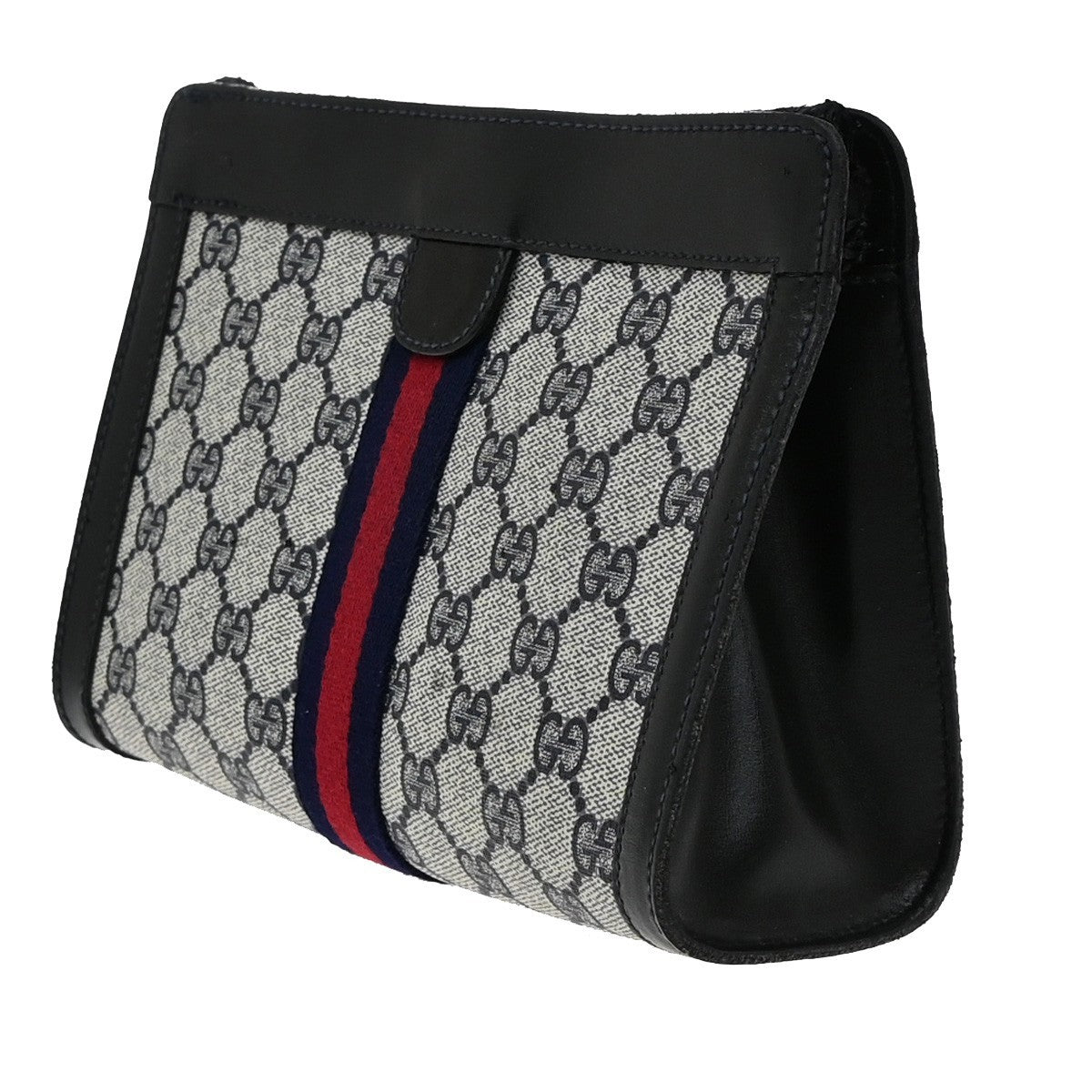 GUCCI Parfums Sherry 2Way Clutch Shoulder Bag PVC Leather Navy Blue 01EF919