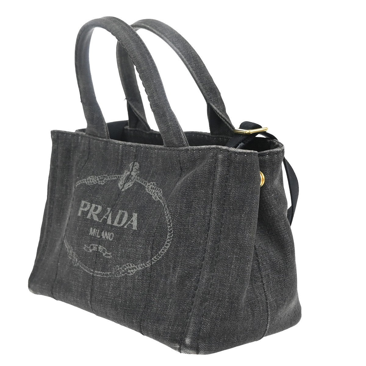 PRADA Logo Canapa 2Way Shoulder Hand Bag Canvas Leather Black GHW 77KP370