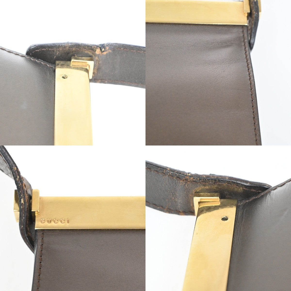 GUCCI Logo Shoulder Hand Bag Leather 001 2058 Brown GHW Italy 62YH897