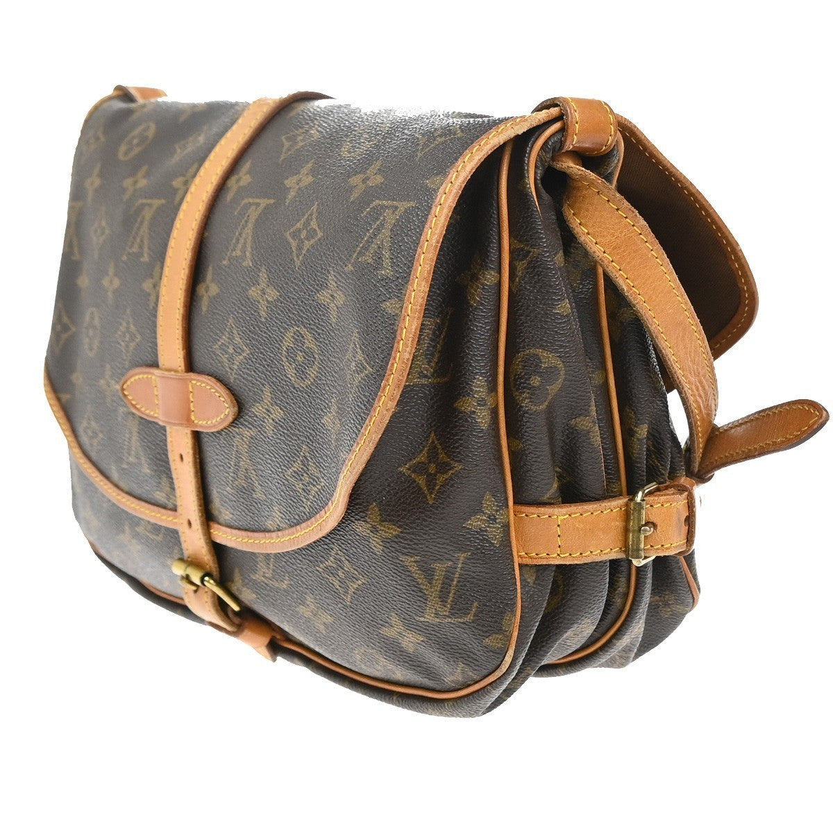 LOUIS VUITTON Logo Saumur 30 Shoulder Bag Monogram Leather Brown M42256 77EG314