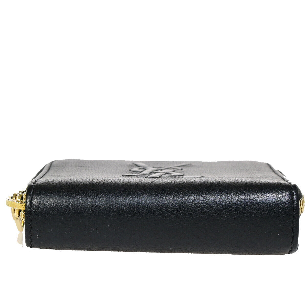 YVES SAINT LAURENT YSL Zipper Around Bifold Wallet Purse Leather Black 31YE696