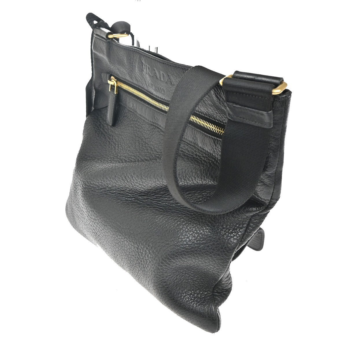 PRADA MILANO Messenger Shoulder Bag Canvas Leather Black GHW  11TA527