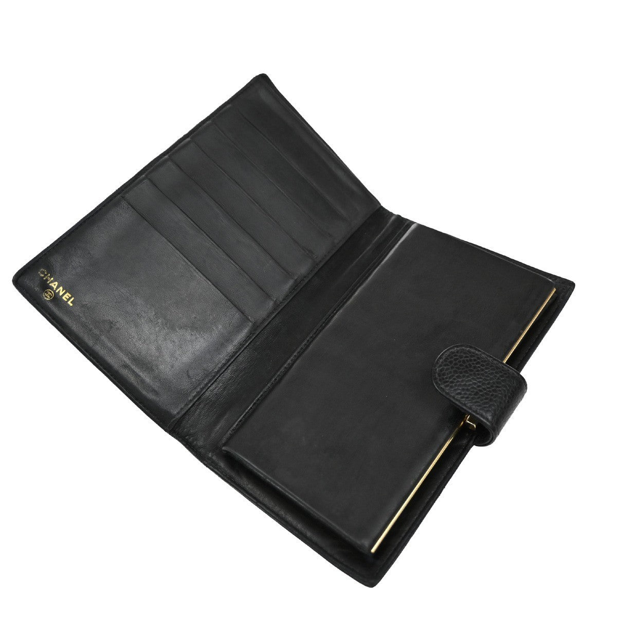 CHANEL CC Long Bifold Wallet Grained Calfskin Leather Black GHW 66EG194