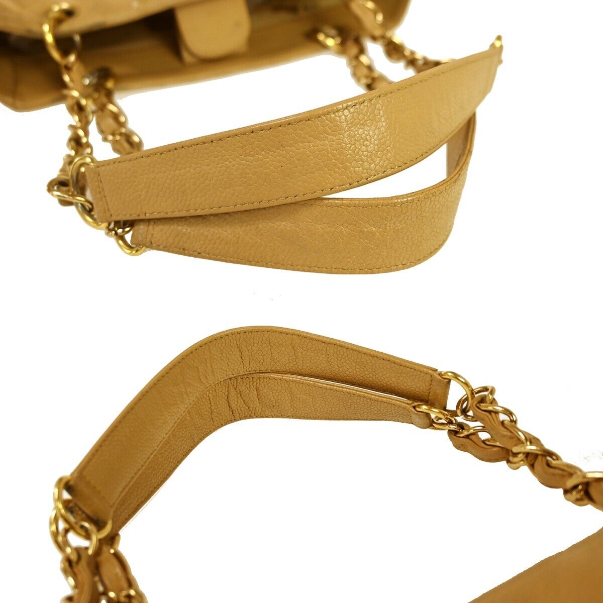 CHANEL CC Matelasse PST Chain Shoulder Bag Caviar Leather Beige GHW 695RH982