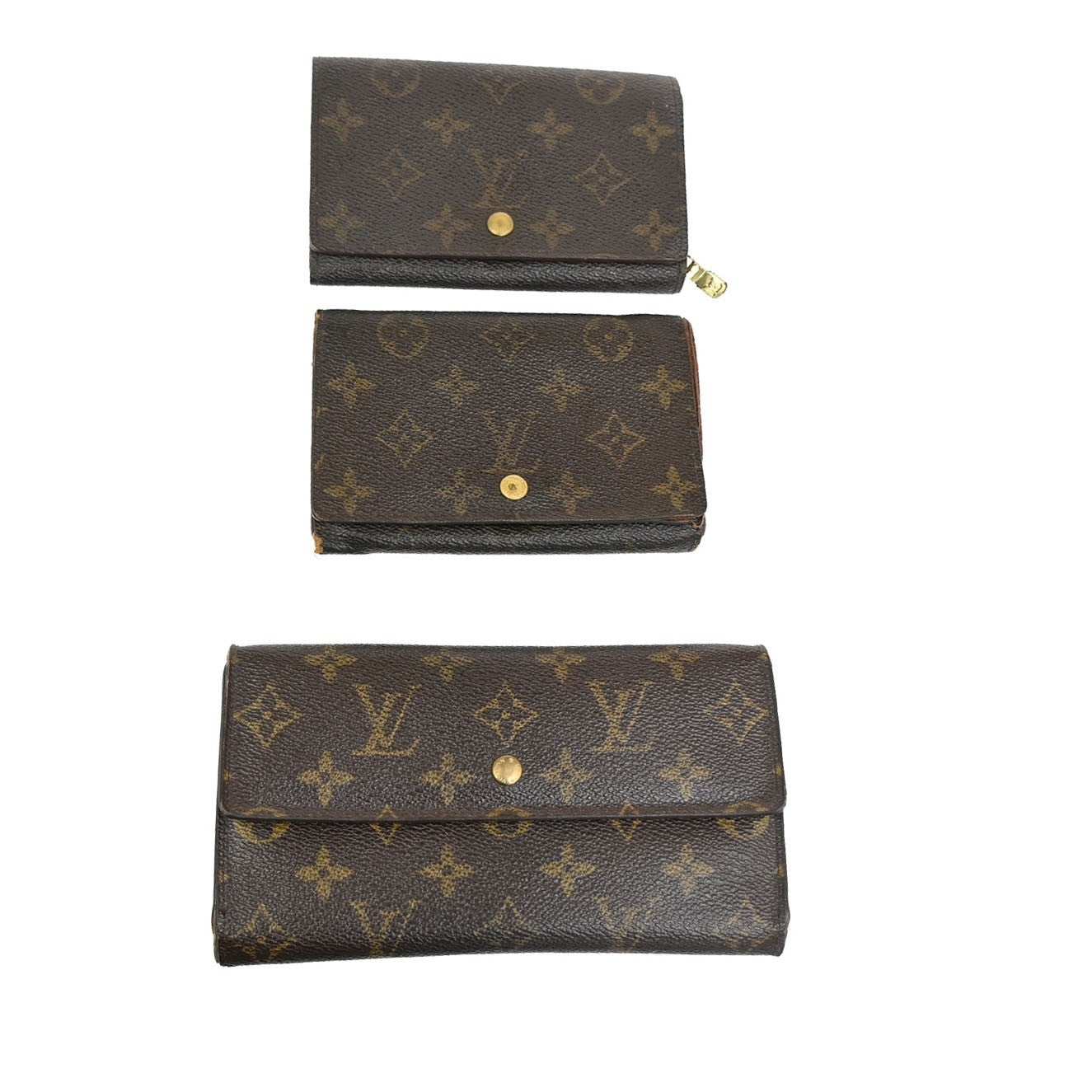 LOUIS VUITTON 3 Set Bifold Trifold Wallet Purse Monogram Leather Brown 63KC964