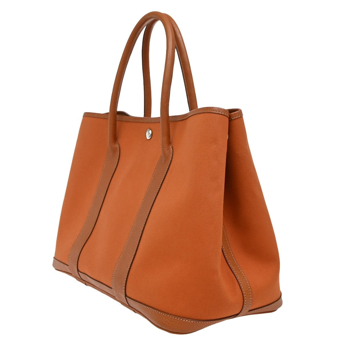 HERMES Garden Party PM Hand Bag Toile Officier Canvas Leather Orange 631RF737