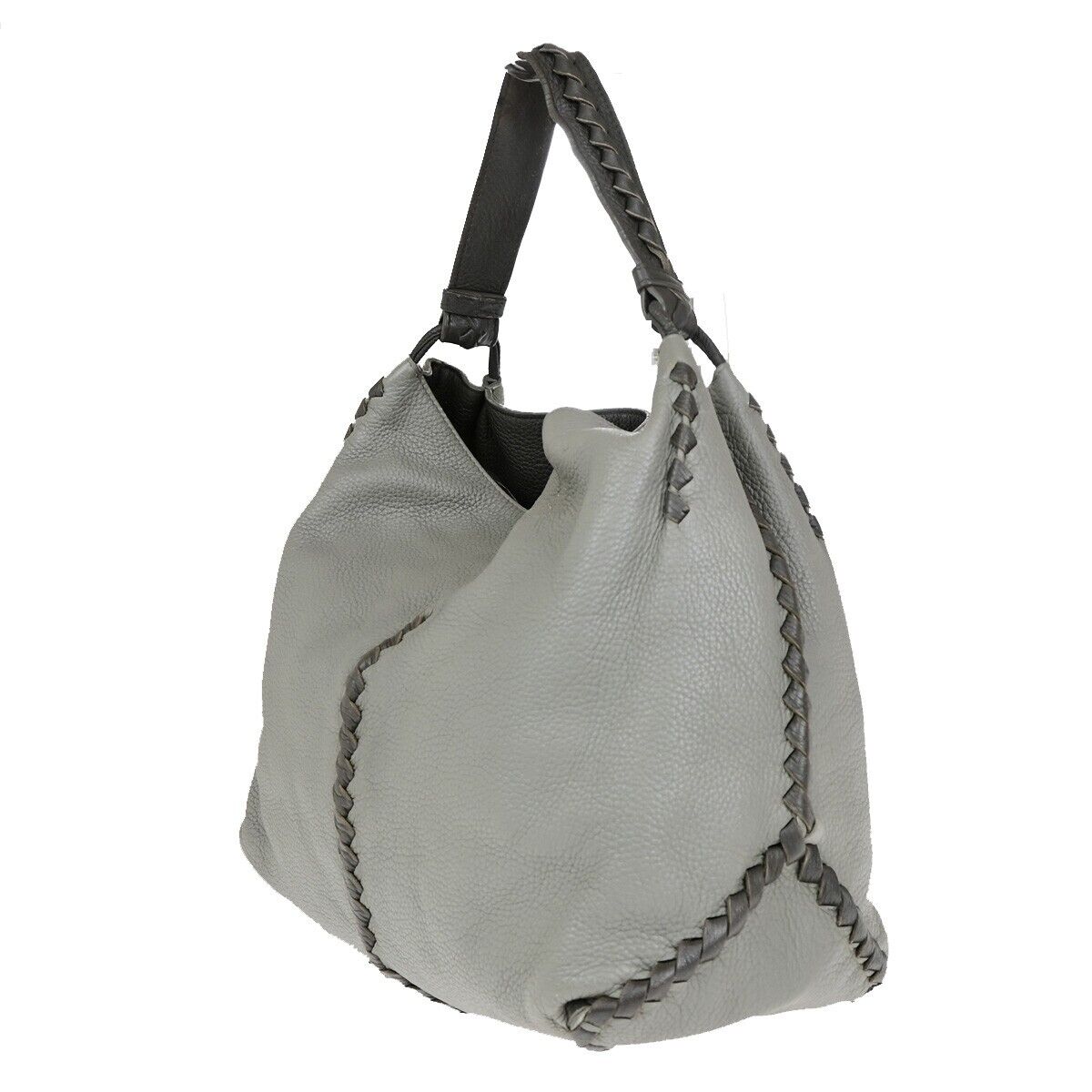 BOTTEGA VENETA Logo Hobo Shoulder Hand Bag Leather Gray Italy 31EC688