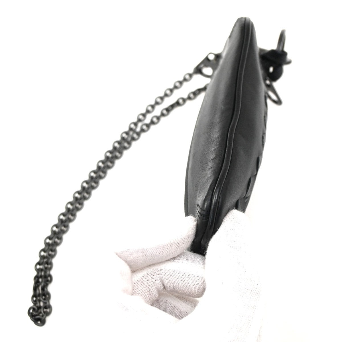 BOTTEGA VENETA Intrecciato Chain Coin Case Wallet Leather Black Italy 65KC161