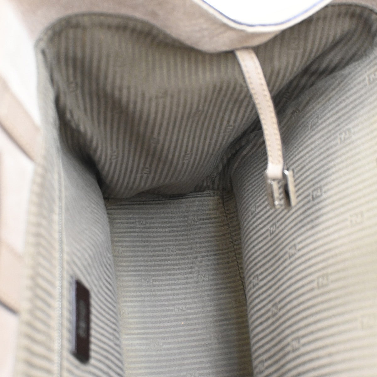 FENDI Logo Large 2Jours Hand Tote Bag Leather Beige Greige SHW Italy 32YH863