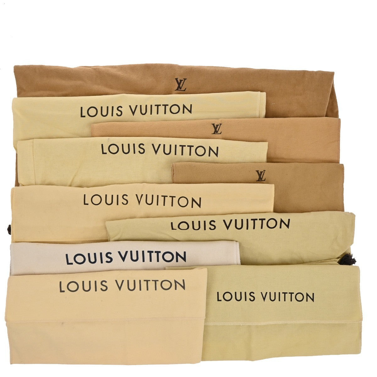 LOUIS VUITTON Logo 10 Set Dust Bag Drawstring Canvas Cotton Beige Brown 09KP230