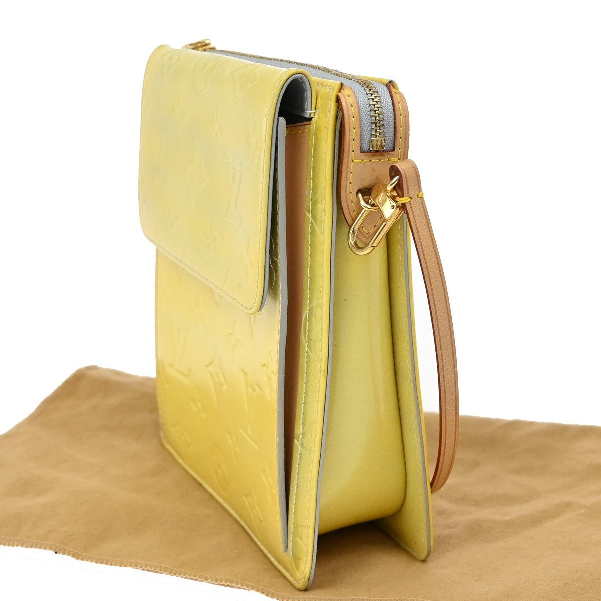 LOUIS VUITTON Mott Shoulder Bag Monogram Vernis Lime Yellow M91059 63KB273