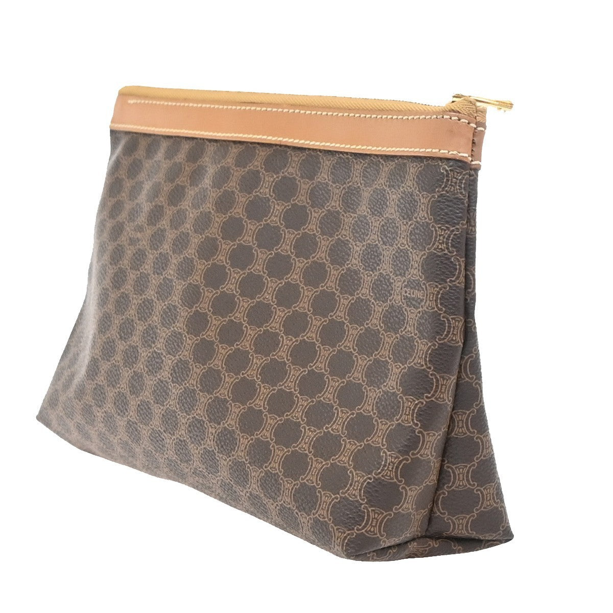 CELINE Logo Macadam Pattern Clutch Pouch Bag PVC Leather Brown GHW Italy 38KD013