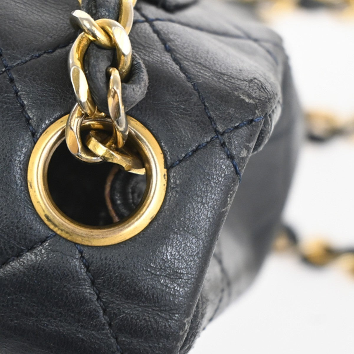 CHANEL CC Mini Matelasse Chain Shoulder Bag Leather Navy Blue GHW 310RL917