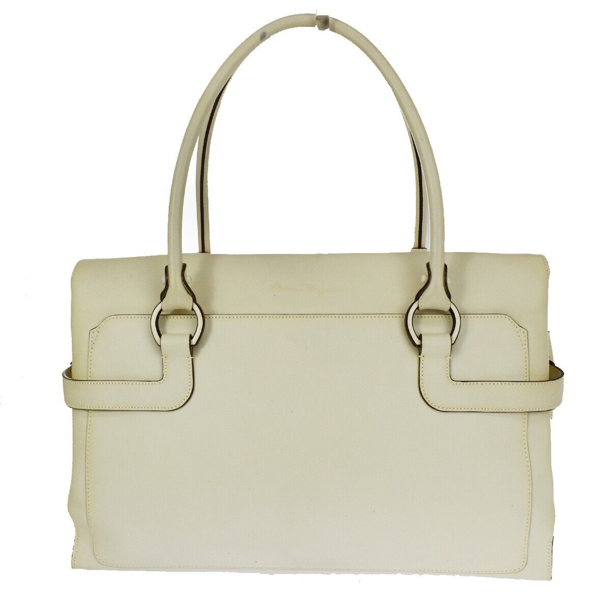 SALVATORE FERRAGAMO Logo Tote Shoulder Bag Leather off white Brown Italy 66SH069