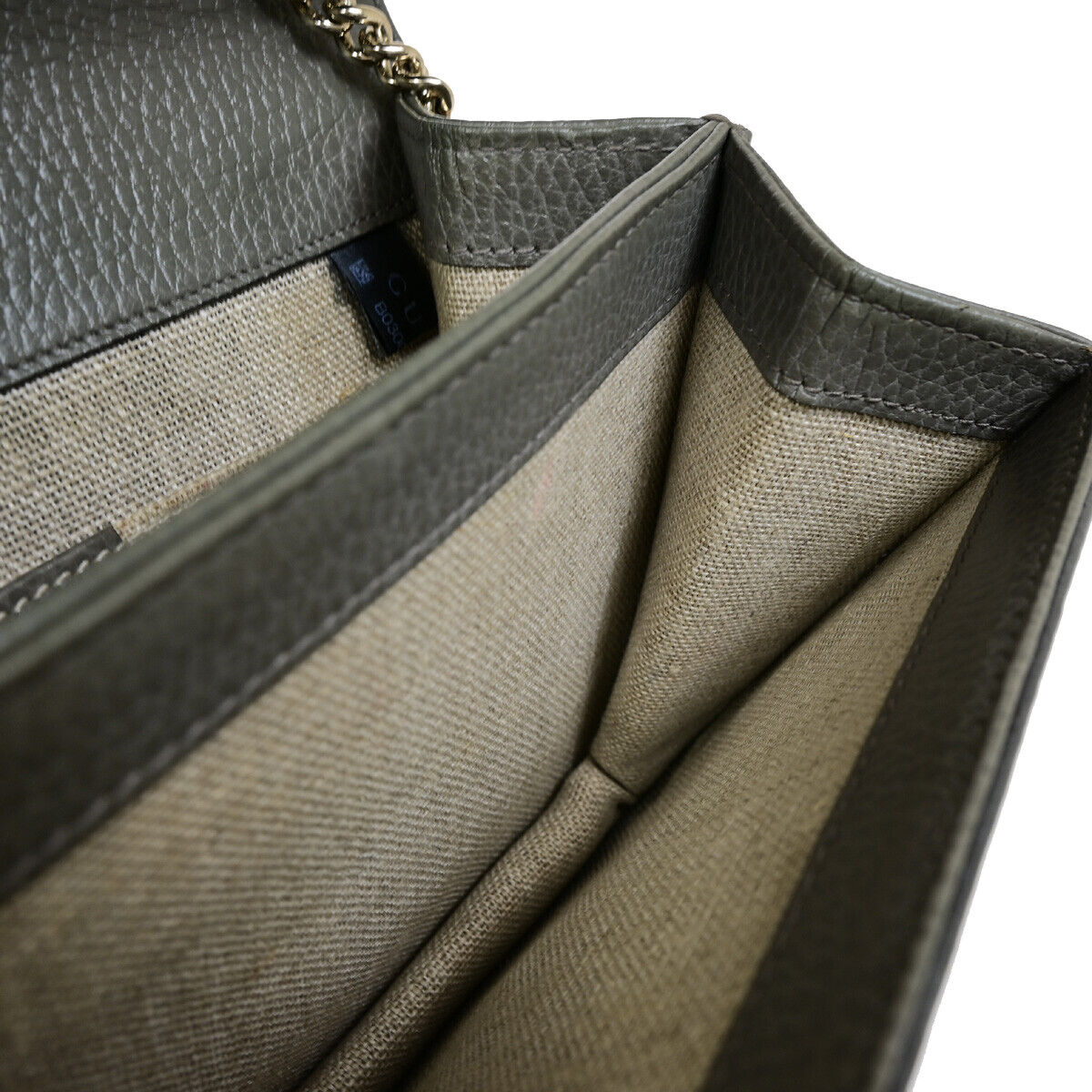 GUCCI Logo Interlocking G Chain Shoulder Bag Leather Gray GHW Italy 52YF630