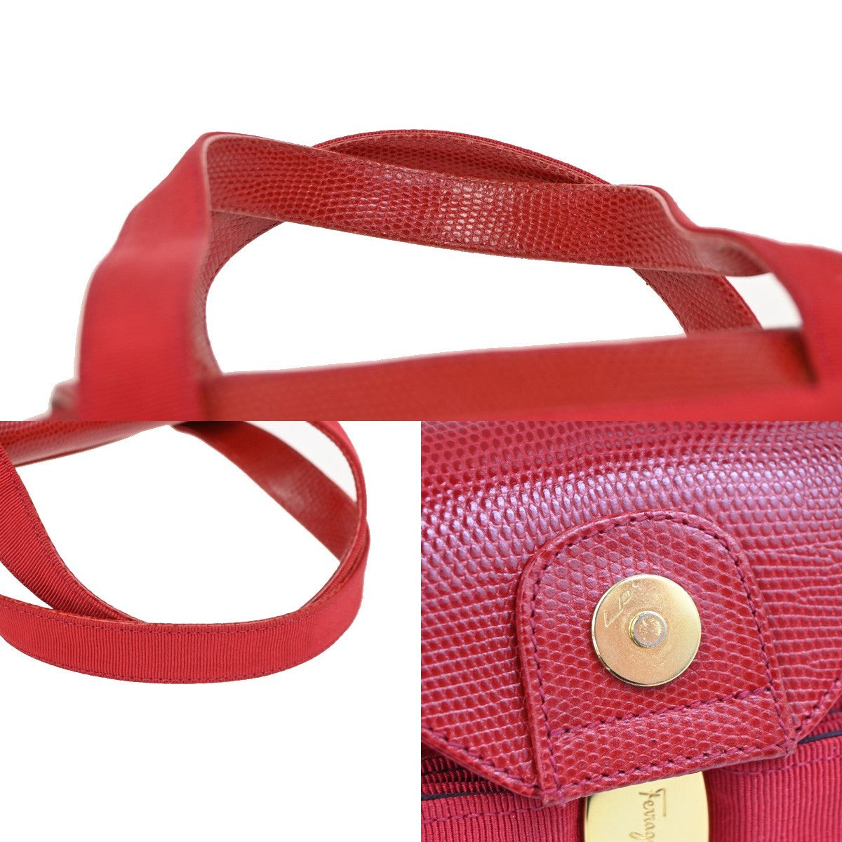 SALVATORE FERRAGAMO Vara Bow Bucket Handbag Embossed Leather Red GHW 62DA271